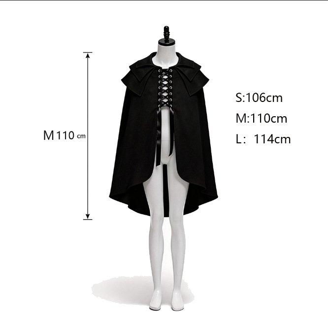 Gothic Lace-Up Cape Halloween Vampire Wizard Knight Cosplay Cloak Medieval Vintage Role Play Long Cape Black