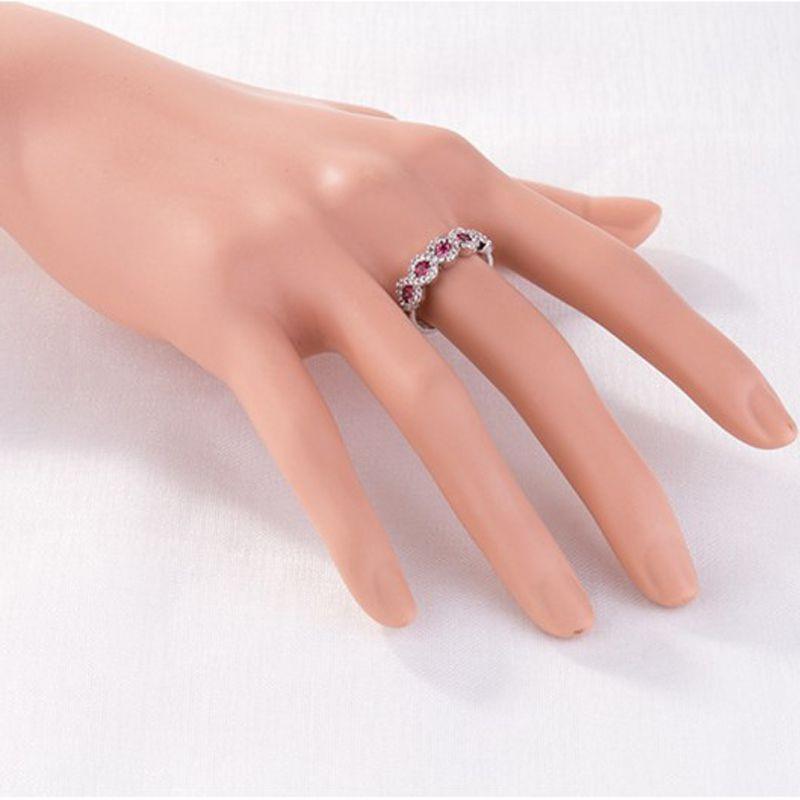 Элегантное кольцо с рубином на правую руку с серебряным вечным обручальным свадебным кольцом