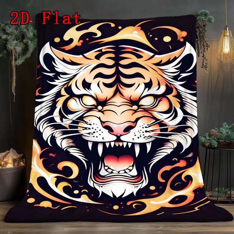 Tiger 2D Flat Pattern Flannel Blanket High quality All Seasons Warmth and Comfort Perfect for Christmas Gifts.MMT0918290