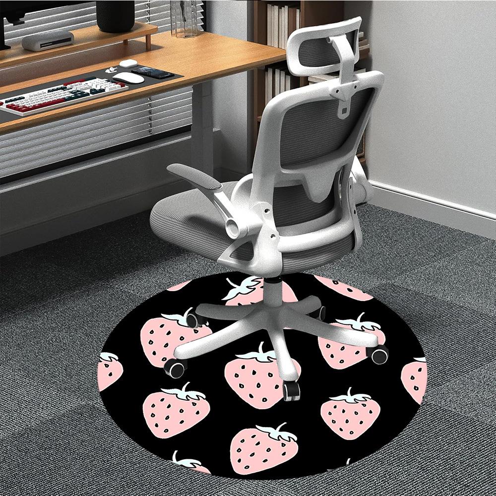 1pc Strawberry Pattern Office Round Area Rug, Mat Suitable For Office, Under Office Chairs Bedroom Living Room Home Decor, Room Deco