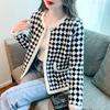 Осенний новый стиль, маленький аромат, тысяча птиц, клетчатое пальто из искусственной норки, короткий свободный и тонкий вязаный кардиган, женский топ