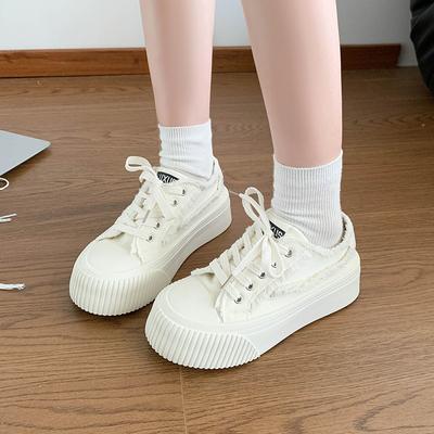 Ретро холщовые туфли с необработанным краем женские осенние новые на платформе студенческие белые туфли женские нишевые повседневные кеды