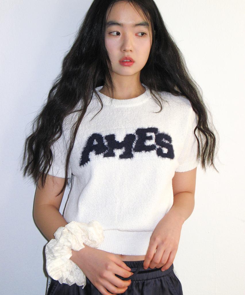 AMES-WORLDWIDE Hairy Logo Short Sleeve Knit Ivory