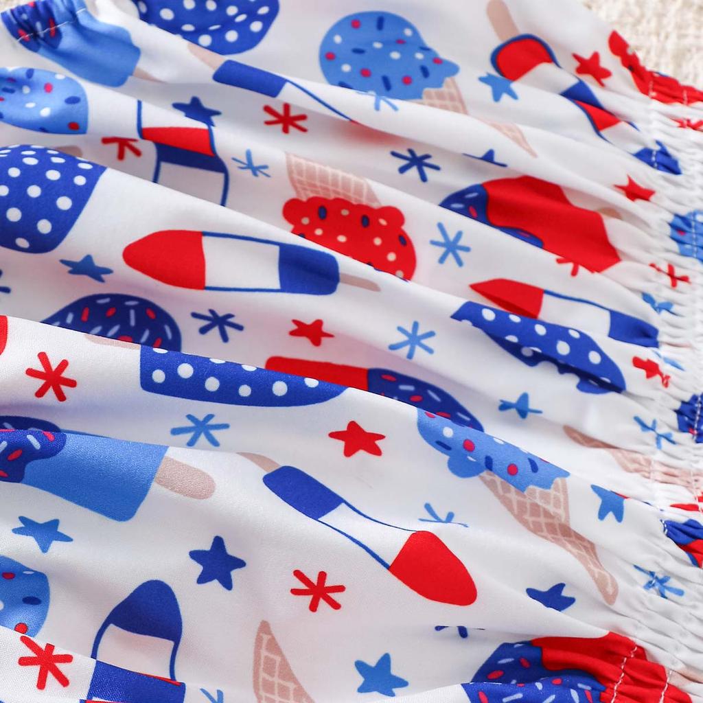 0 to 24 Months Baby Girls Smocked Spaghetti Strap Bodysuit Ice Cream Flag Print Summer Triangle Romper Newborn Infant Crawling Outfit