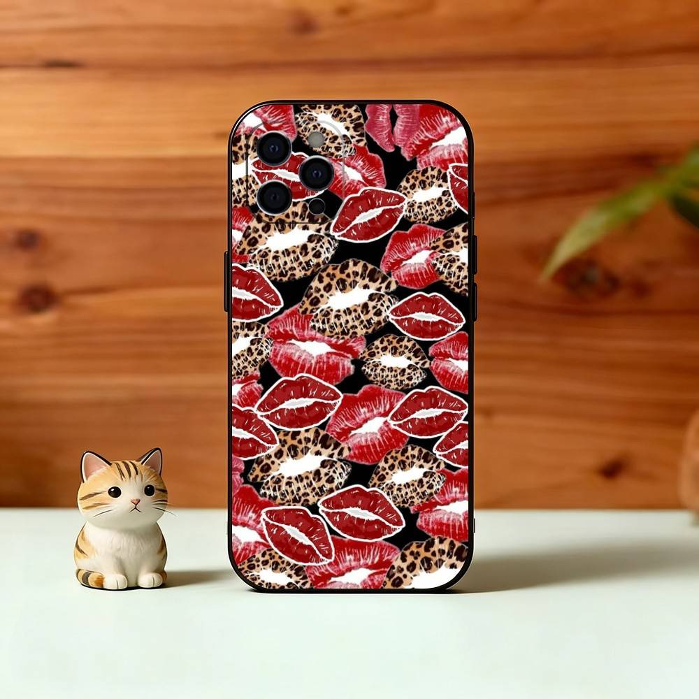 Чехол для телефона с принтом губ для iPhone 17,16,15,14,13,12,11 Plus,Pro Max,XS,Мягкий силиконовый черный чехол