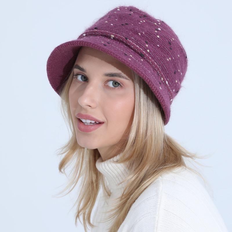 Knitted Hat Women Autumn Winter Mixed Color Fashionable Mom Rabbit Yarn Basin Hat with Thick Velvet Insulation Hats & Caps