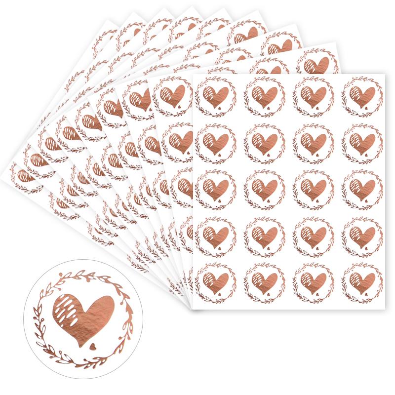 Набор из 200 круглых наклеек в форме сердечек с надписью Love, золотого и серебряного цвета, с бронзовым финишем для DIY и украшения подарков