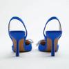 Women Blue Slingback Pumps High Heels Crystal Bowknot Party Dress Shoes Woman Sexy Pointed Toe Stiletto Heel Sandals Summer