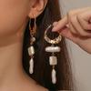 Long Golden Irregular Geometric Faux Pearls Drop Earrings Women Large