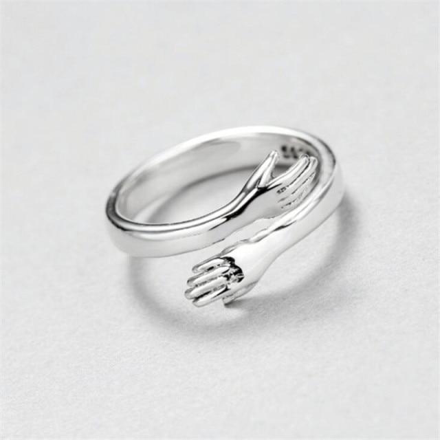 New Creative Personality Simple Fashion 925 Sterling Silver Jewelry Hug Hand Peace Love Exquisite Opening Rings R092