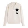 AMI New Polo Collar Knitted Sweater Jacquard Love Couple Woolen Sweater