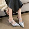 Fashion Women Punk Goth Metal Buckle High Heels Slippers  Spring Women Pointed Toe Silver Party Shoes Korean Style Thin Heels Shoes