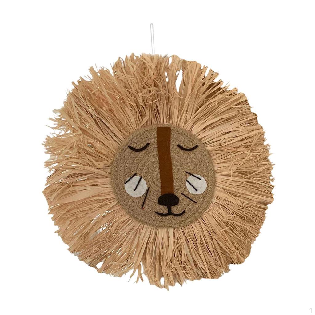 15.7inch Cartoon Woven Animal Head Wall Decoration Handcrafted Cotton Thread for Gallery