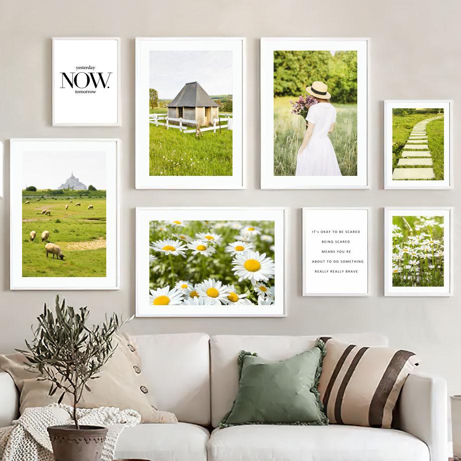Дейзи трава девушка цветок овца ферма цитаты настенная живопись на холсте плакаты на скандинавскую тему и принты настенные панно для декора гостиной