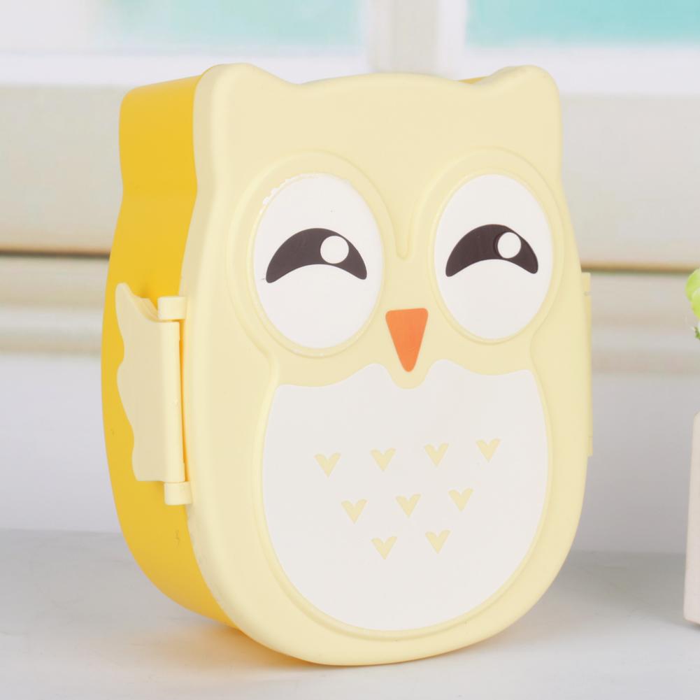 1PC Yellow Cute Owl Lunch Box Food Storage Container Plastic Portable Microwave Safe Bento Box for Kids School Office Snacks
