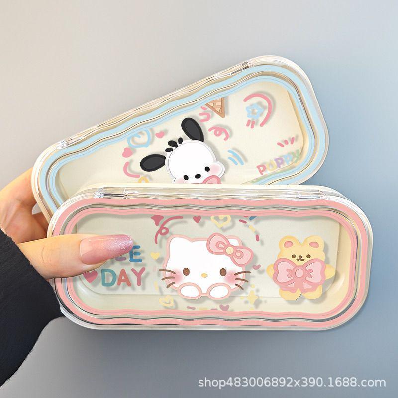 Internet celebrity hot-selling cute cartoon ins style transparent wave glasses case portable high-value storage box for women