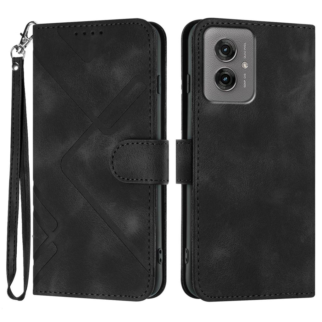 For Motorola Moto G55 5G Wallet Case Line Imprinted PU Leather Phone Cover with Strap