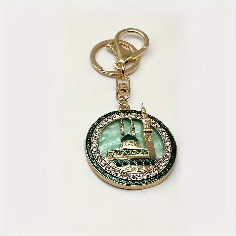 1 шт. Исламский брелок в виде мечети с искусственными стразами, металлическая подвеска для сумки, автомобильный подвесной аксессуар, идеальный подарок для семьи и друзей