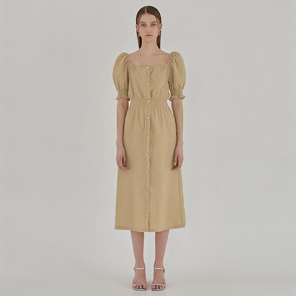 Atelier Nine Dear Wrinkle Puff Sleeve Long Dress Beige (Op-6075)