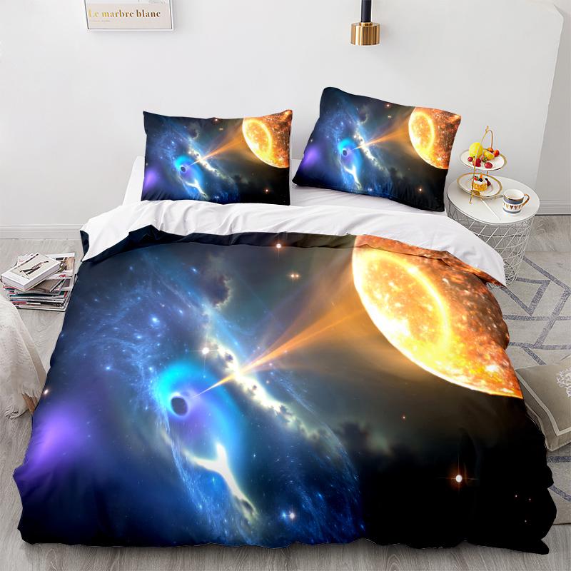 3D Home Bedding Universe Star Sky Quilt Cover Queen King Full Size Twin Planet Print Adult Children's Quilt Cover and Pillowcase Bedding