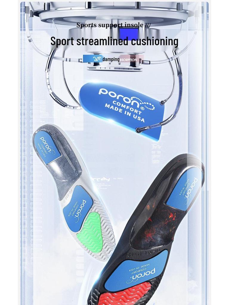 Poron Cushioning Anti-Torsion Arch Support Sports Insole - Unisex High-Elastic Shock & Sweat Absorption, Odor Resistant for Basketball & Running