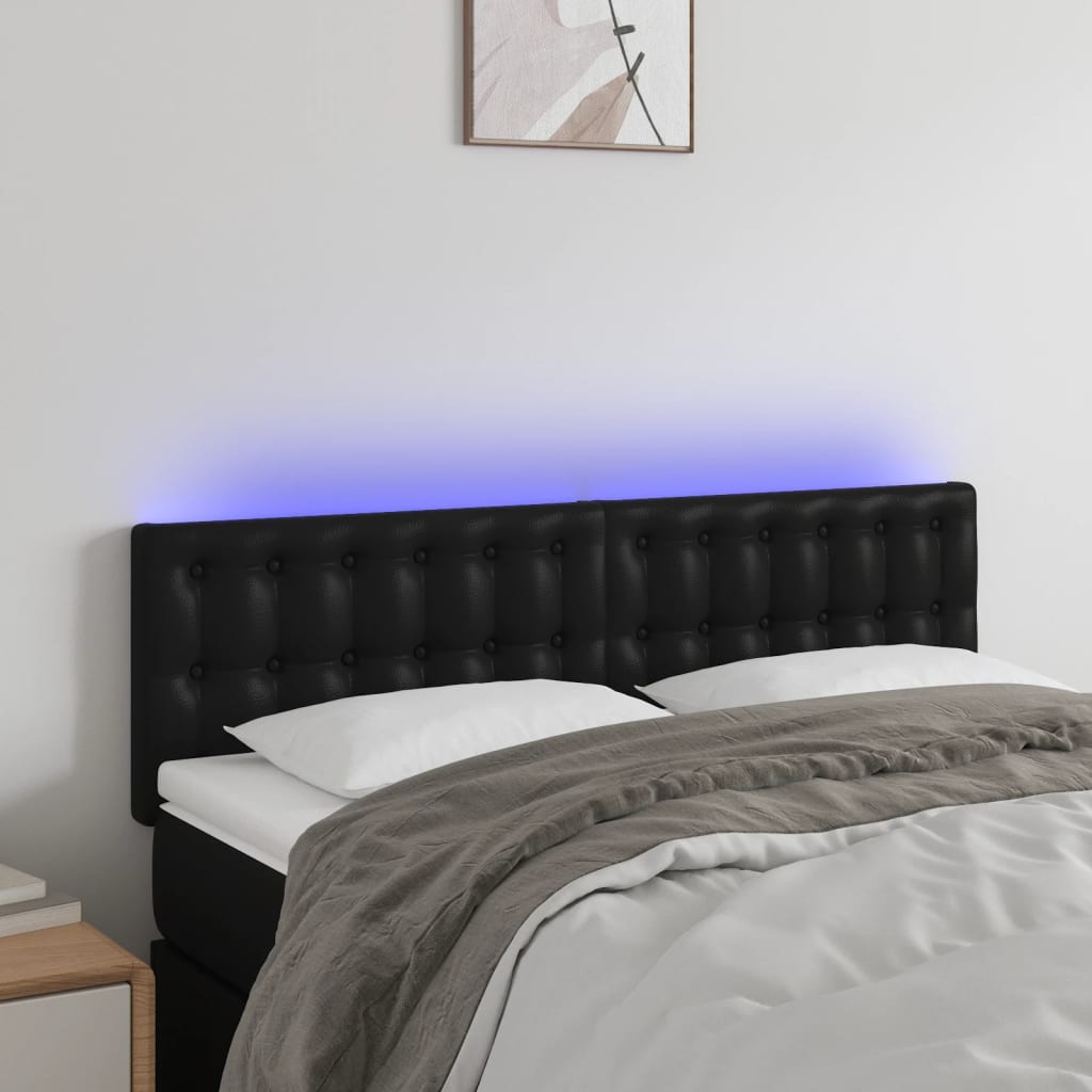 LED Headboard Black 144 x 5 x 78 88 cm Faux Leather
