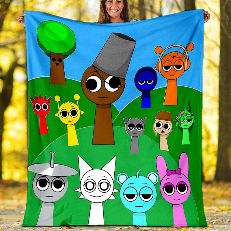 1pc SPRUNKI1 Theme Blanket - Digital Print, Polyester, Cozy for All Seasons, Perfect for Outdoor, Camping, and Travel