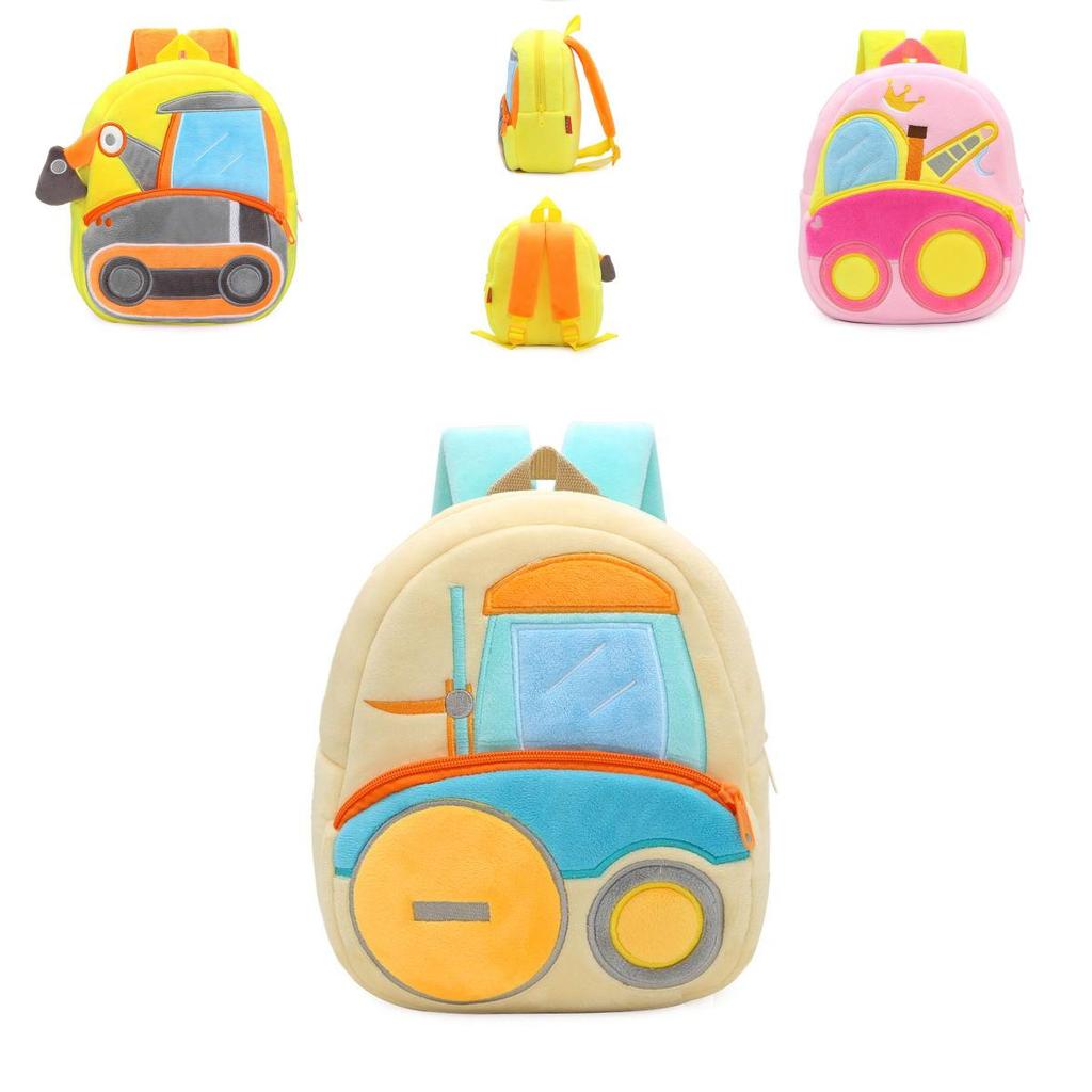 Adorable Kids Plush Backpack With Cartoon Excavator Design For Toddlers And Kindergarten