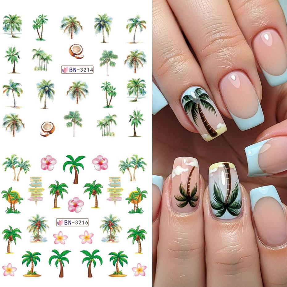 Xiaomi 1 Sheet Summer Palm Tree Nail Sliders Water Transfer Stickers Tropical Coconut Tree Beach Nail Art Decals Manicure Decorations