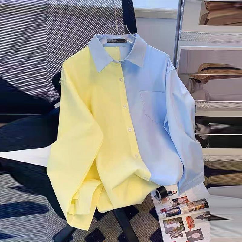 ZANZEA Женская осенняя мода с длинным рукавом и карманами в цветных блоках