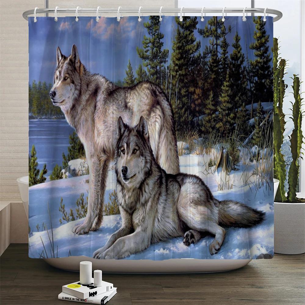 Животные напечатаны лев, тигр, кошка, Слон, 3d Занавески для ванной Водонепроницаемая полиэстеровая ткань Моющаяся занавеска для душа для ванной с крючком
