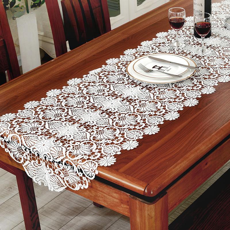 Desk Flag White Embroidery Table Runner Lace TV Cabinet Hollow Table Flag White Bed Flag Table Mat Table Cloth