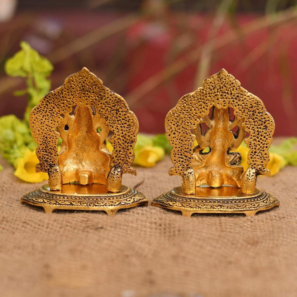 Laxmi Ganesh Set Idol Showpiece Metal Gold Plated Lakshmi Ganesha Idols for Diwali Gifts Puja (Set 5)