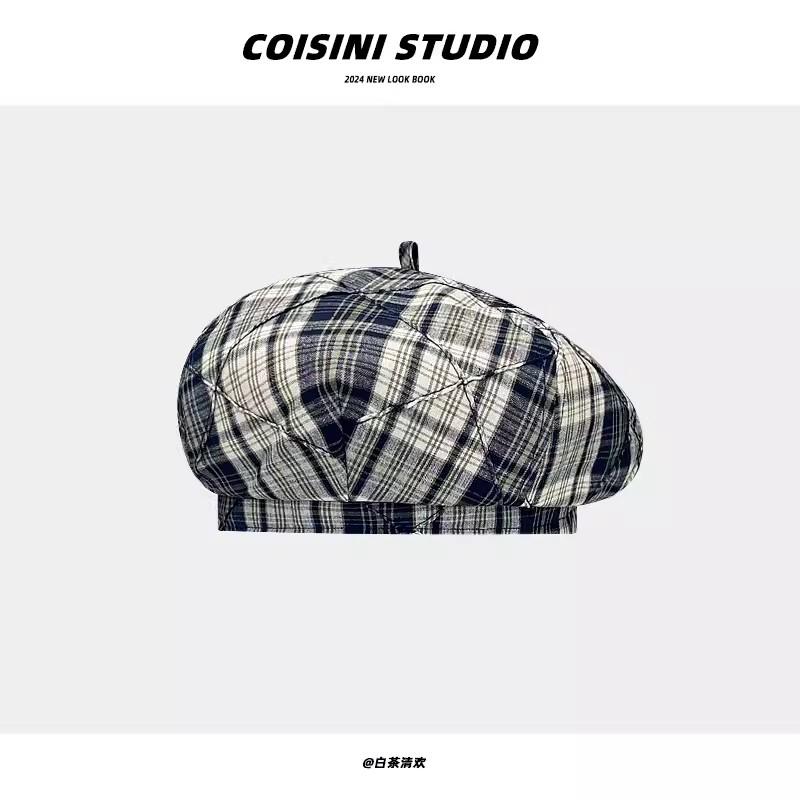 Японские клетчатые береты в тон цветам для женщин и лета, осени, модные, универсальные, повседневные, солнцезащитные, ретро-шляпы-тыквы