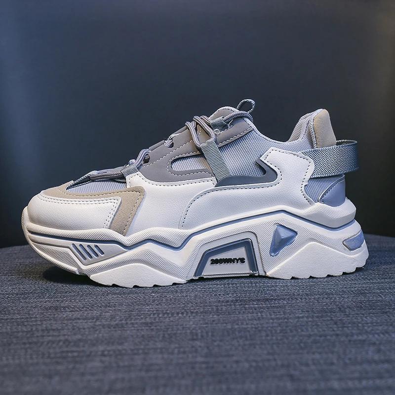 Новый стиль, дышащая, на толстой подошве, модная, спортивная и досуговая, студенческая обувь, подходящая по цвету, для женщин, кроссовки на платформе