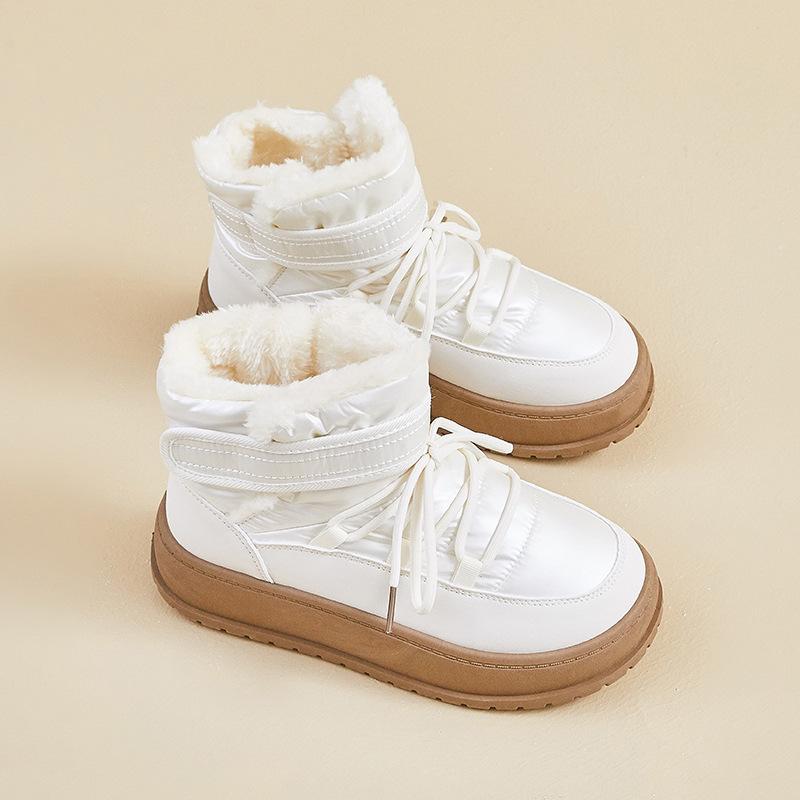 Зимние теплые сноубутсы для женщин, нескользящие кроссовки на массивной платформе с подкладкой из искусственного меха, шнуровка, теннисные туфли для ходьбы, женские удобные короткие ботильоны
