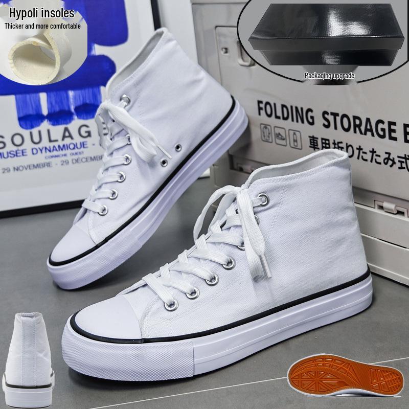 Men's 2023 High-Top Canvas Sneakers: Trendy Korean Style Couple's Casual Shoes