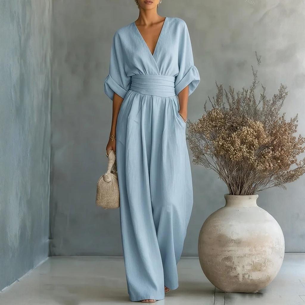 Женский модный комбинезон с V-образным вырезом, подчеркивающий талию