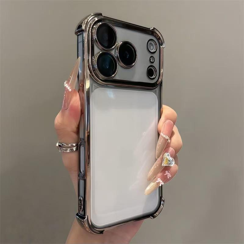 Гальванический противоударный чехол подходит для Apple 17promax, чехол для мобильного телефона iphone16/15/14pro, прозрачный чехол с продвинутым дизайном