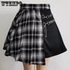 Harajuku Streetwear Buttons Side Open Skirt Women Sexy Short Mini Skirts Harajuku Skirt Gothic Black and White Plaid Skirt