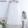 MOJTA Women's Mid-length Skirt Spring Summer Elastic High Pleated Waist Skirt A-line Skirt