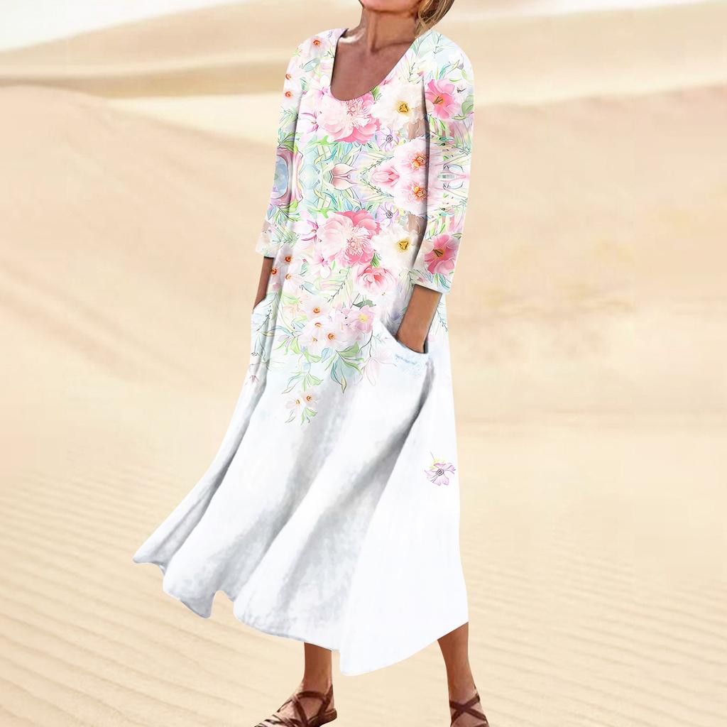 Платье для женщин, весеннее повседневное модное платье в стиле бохо с рукавами 3/4 для праздника, большого размера