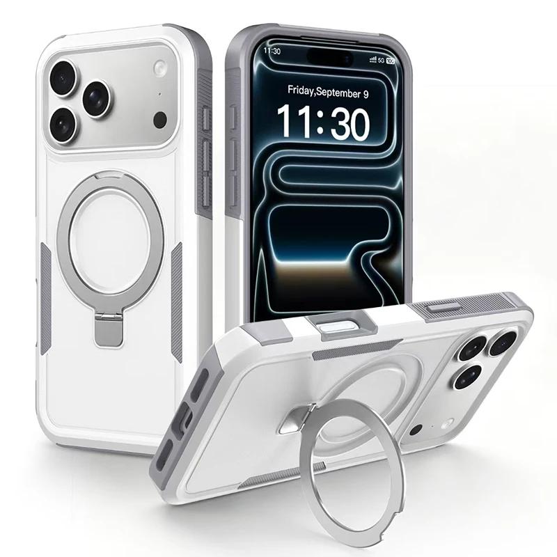 Вращающийся невидимый кронштейн Магнитный чехол для IPhone 18 Pro Max 15 16 17 Pro Ударопрочный противоскользящий бронированный сверхпрочный прочный защитный чехол