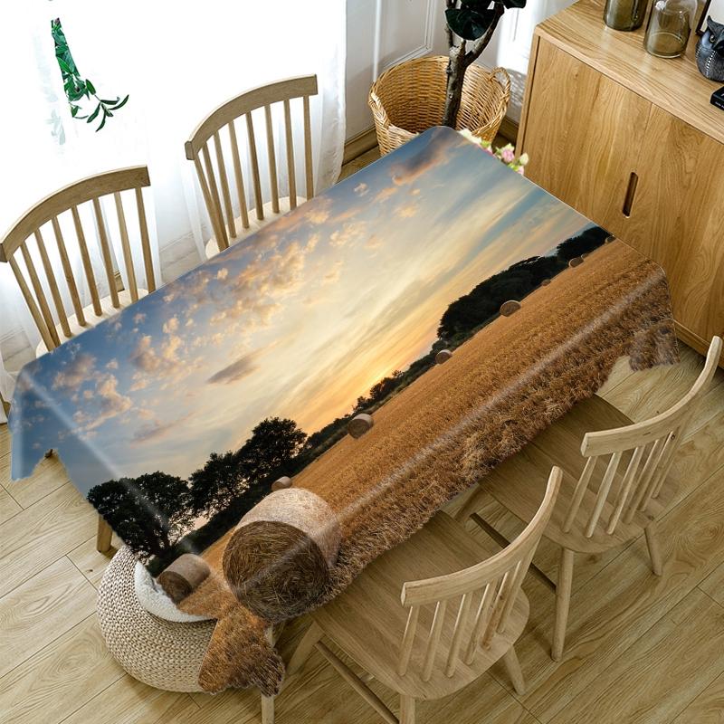 Thicken Cotton Tablecloth Wheat Landscape Under The Sun Pattern Rectangular Round Table Cloth For Wedding Picnic Party
