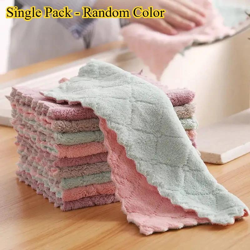 Super Absorbent Microfiber Towel Kitchen Cleaning Coral Velvet Non-stick Oil Dishcloths Double Layer Washing Rags Scouring Cloth