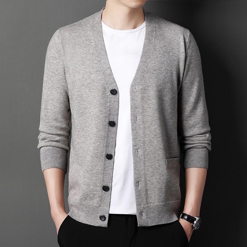 Autumn New V-neck Cardigan Men's Loose Casual Sweater Outer Sweater Men's Spring and Autumn Quality Sweater Jacket
