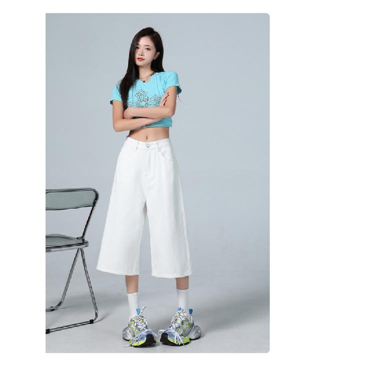 Американская высокая улица Семифутовые женские джинсы Весна Осень Свободные Широкие штанины Драпирующиеся Прямого кроя Брюки Модный дизайн