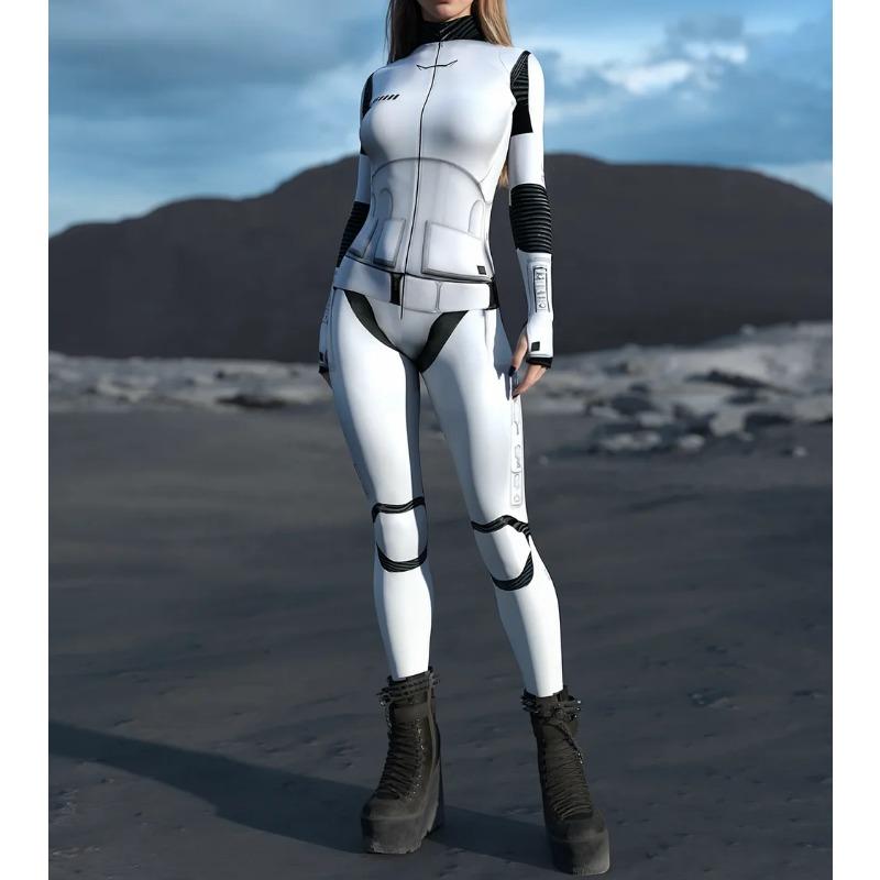 Women Punk Robot Future Ranger Armor Jumpsuit Cosplay Bodysuit Steampunk Costume Party Shows Holiday Stage Showing Catsuit Rave