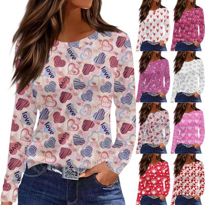 Женская модная повседневная свободная футболка с принтом и круглым вырезом с разрезом и длинным рукавом, женский топ