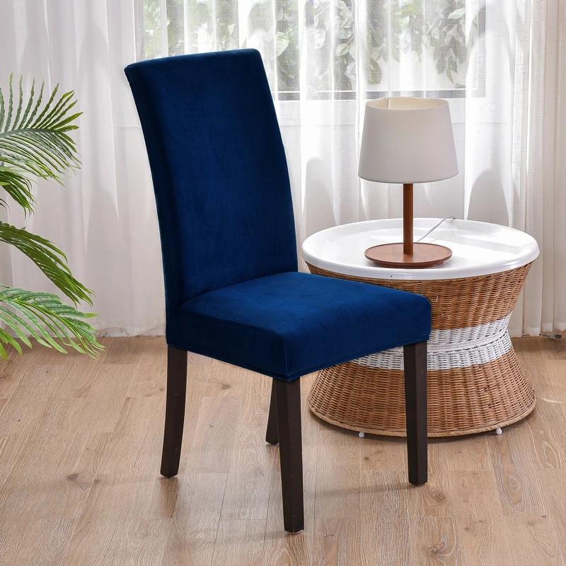 Мягкий бархатный чехол для обеденного стула, универсальный чехол для длинного стула, эластичный защитный чехол для сиденья для столовой, домашнего декора